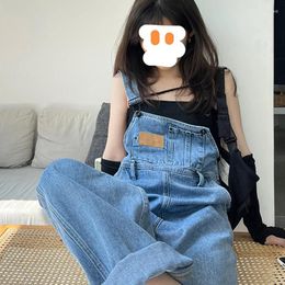 Women's Jeans American Vintage Denim Strap Pants Summer Loose Straight Bodysuit Floor Sweeping Wide Leg Fashion Female Clothes