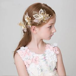 Caps Hats Children Butterfly Headband Princess Girl Tiara Lace Hair Pin Decoration Bridesmaid Wedding Headdress Kids Accessories 231031