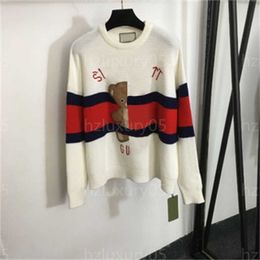 Designer Women Sweater Autumn Sweaters Womens Clothes Red Striped Embroidered Teddy Bear Alphabet Color Matching Pullover Top Fashion Jumper Women Tops