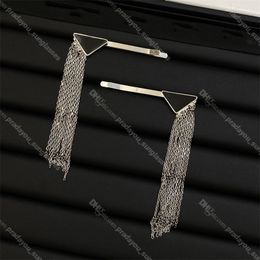 Chic Triangle Tassel Hair Clips Silver Barrettes Girl Designer Hairpin Party Show Night Club Hair Jewellery