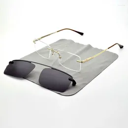 Sunglasses Frames Frameless Men With Magnet Adsorption Clip On Myopia Gold Prescription Eyeglasses Lens Rimless Glasses Frame Silver