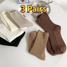 Women Socks 2/ 3 Pairs Loose Apanese Korea High School Girls Cotton JSolid Colors Knitting Rib Basic Daily Long