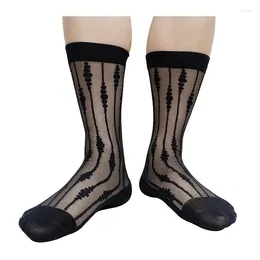 Men's Socks See Through Men Nylon Silk Sexy Sheer Gay Male Formal Dress Suit Stockings Hose Invisible Thin Black