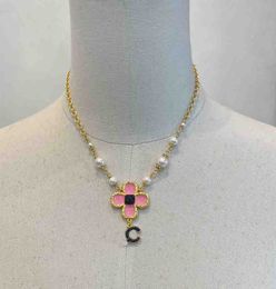 2023 Luxury quality flower shape pendant necklace with black and pink Colour design in 18k gold plated have stamp box cross style PS4789A