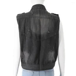 Women's Vests Spring Wear Women Waistcoat Vintage Hop Denim Vest Stylish Lapel With Zipper Pockets For Plus Size