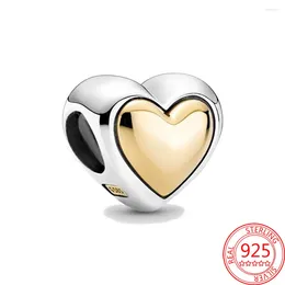 Loose Gemstones Authentic 925 Sterling Silver Dome Gold Heart Pendant Charm Fit Original 3mm Bracelet DIY Beaded Jewelry Gift Making