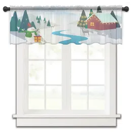 Curtain White Christmas Snowman Red House Small Window Tulle Sheer Short Bedroom Living Room Home Decor Voile Drapes