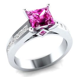 Victoria Wieck Luxury Jewellery Handmade 925 Sterling Silver Filled Princess Cut Pink Sapphire CZ Diamond Gemstones Women Wedding Ba260v