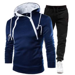 Mens Tracksuits Fashion Hoodie Sweatpants Set High Collar Pullover SweatwearPants Top Jacket Coat 231031