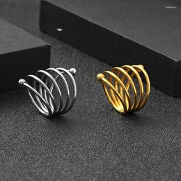 Cluster Rings Stainless Steel Gold Color For Women Personality Design Multi-layer Coil With Ball Girls Fashion Accessories Jewelry