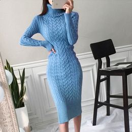 Women's Sweater Dress Elegant Autumn Winter Sexy Slim Bodycon Dresses Turtleneck Solid Color Thick Warm Knit Pullover Vestido 751