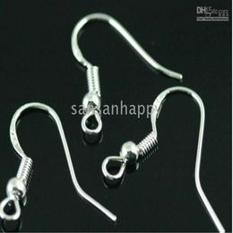 500PCS 925 Sterling Silver Earring Findings Fishwire Hooks Jewelry DIY 15mm fish Hook Fok Coil Ear Wire248T