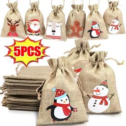 Christmas Decorations 5/1PCS Xmas Natural Jute Bags 10x14/13x18/15x20cm Candy Gift Bag Drawstring Pouches Bracelet Jewellery Packaging