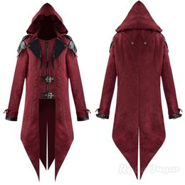 2023 Vintage Medieval Assassin Game Assassins Creed Cosplay Costume Hooded Jacket Embroidery Outwear Halloween Party Clothing