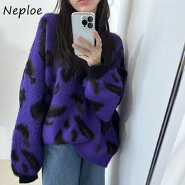 Women's Sweaters Neploe Jersey Mujer Sweater Y2k O Neck Leopard Long Sleeve Women Clothing Pull Femme Autumn Winter Knitted Pullover Jumpers