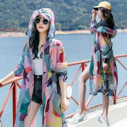Women's Trench Coats Jackets Women Hooded Fashion Thin Sheer Chic Soft Summer Femme Printed Korean Style Sun-proof Harajuku High Street Tops