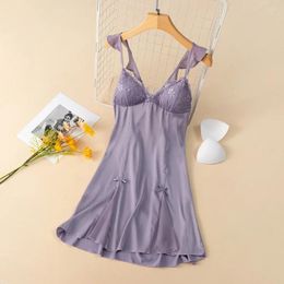 Women's Sleepwear Sexy Chemise Nightgown Summer Women Gown Lingerie Suspender Nightdress Silky Satin Bathrobe Home Dress Lounge Wear