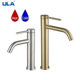 Kitchen Faucets ULA Stainless Steel Basin Faucet GoldBlack Bathroom Crane 360 Degree Rotate Tall Sink Cold Water Mixer 231030