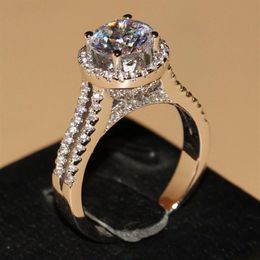 Victoria Wieck Pave setting Vintage Jewelry 925 Sterling silver Round Topaz Simulated Diamond Wedding Engagemet Rings for Women Si204y