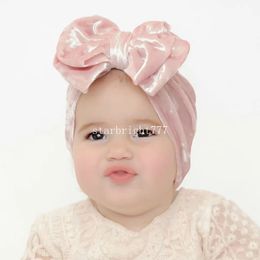 Gold Velvet Big Bowknot Beanies for Newborn Baby Girls Cute Gorros Infant Photography Headwear Children Bunny Bow Hat Bonnet