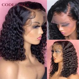 Synthetic Wigs Deep Curly Bob Lace Front Wig Brazilian Human Hair with Baby Short 4x4 Closure s for Women Wave 230227