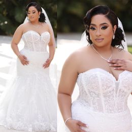 Plus size sereia vestidos de casamento appliqued querida rendas africano nigéria vestidos de noiva elegante espumante roupa de noivado