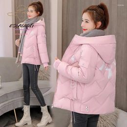 Women's Trench Coats Korean Fashion Short Parkas Ladies Winter Warm Jacket Girls Thicken Slim Coat Pink Hooded Cotton Clothes