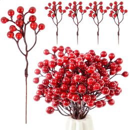 Dried Flowers 510pcs Christmas Red Berry Branch Xmas Artificial Flower DIY Wreath Gift Tree Ornament Home Table Decoration Year 231030