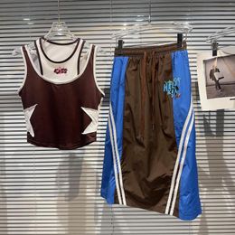 Work Dresses Absgd 2023 Summer Spice Girl Letter Five-pointed Star Vest Contrast Color Stitching Half-length Skirt Suit Female