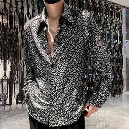 Men's Casual Shirts High Quality Bright Face Leopard Pattern Nightclub Shirt Camiseta Masculina Fall For Men Social Club Outfits