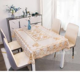 Table Cloth PVC Gilded Lace Tablecloth Home El Printed Waterproof Scald And Oil Proof Live Broadcast