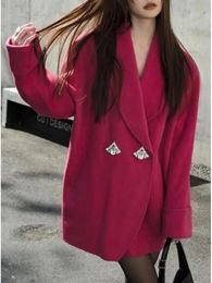 Womens Wool Blends AutumnWinter Korean Style Short Woolen Jackets Rabbit Hair Ladies Handmade DoubleBreasted Loose Women Coats 231031