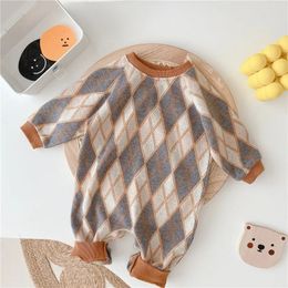 Rompers Korean style autumn baby sweater jumpsuit diamond cotton long sleeve knit jumpsuits for toddler kids soft comfortable overalls 231031