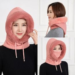 Ball Caps Winter Fur Cap Mask Set Hooded For Women Knitted Cashmere Neck Warm Russia Outdoor Ski Windproof Hat Thick Plush Fluffy Beanies