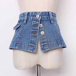 Belts Women's Fashion Blue Denim Corset Female Cummerbund Coat Waistband Dress Decration Wide Belt J028