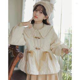 Women's Trench Coats 2023 Sweet Women Parkas Dress Doll Collar Solid Colour Cute Short Jacket Female Winter Versatile Coat