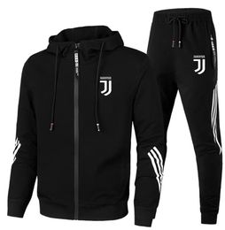 Mens Tracksuits Spring and Autumn mens football set zippered jacket pants twopiece sports fitness printed casual wear fashiona 231031