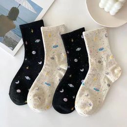 Women Socks Star Print Cotton Mid-tube For Girl Spring Autumn Harajuku Korean Short Sock Casual Cosy Breathable Sokken