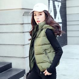 Women's Vests 2023 Autumn Winter Down Cotton Vest Coat Girls Wear Casual Zipper Hooded To Keep Warm And Light Military Green