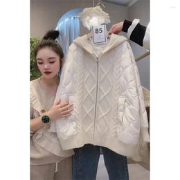 Women's Trench Coats Winter Knit Stitching Sweater Cardigan Women Hooded Parkas Loose Thick Warm Casual Cotton-Padded Jacket Coat Female