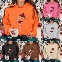 Women's Hoodies Round Neck Long Sleeved Christmas Hat Red Wine Cup Printing H Solid Colour Ladies Zippe Sweaters Fall Women