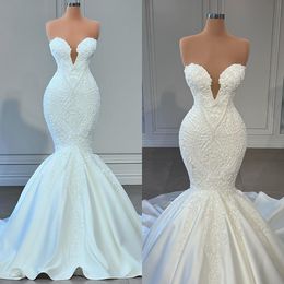 Lace Mermaid Gorgeous Dresses Sweetheart V Neck Wedding Dress Appliques Sweep Train robe de mariee bridal gowns