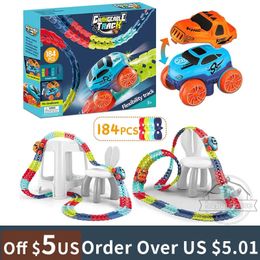 Diecast Model Car Track Set Race Toys for Boys Kids LED Light Up Flexible Changeable Magic Girls 231031