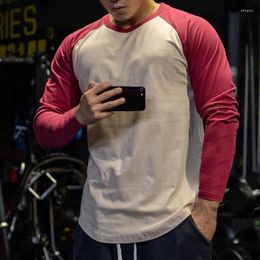Men's T Shirts Splicing Sleeve Sports Leisure Long T-shirt Round Neck Fitness Breathable Fashion Top TEE Shirt Clothing