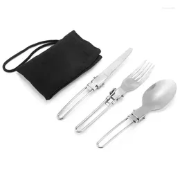 Dinnerware Sets Wholesale 120 Set/lot Outdoor Camping Picnic Tableware Stainless Steel Portable Folding Spoon Fork Knife Cooking SN1263