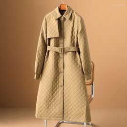 Women's Trench Coats Design Sense Niche Plaid Waistband Long Cotton Jacket For Spring 2023 European High Stature Style