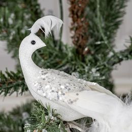 Christmas Decorations 40x8cm Tree White Peacock Pendant Artificial Feathers For Exquisite Festival Decor Home Living Room Hanging 231030