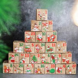 Gift Wrap 24PCS Christmas Advent Calendar Candy Box Santa Countdown Kraft Paper 24 Digits Packaging