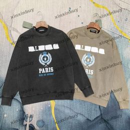 xinxinbuy Men designer Hoodie Sweatshirt wash ear wheat letters printing long sleeve women blue Black Grey XS-3XL