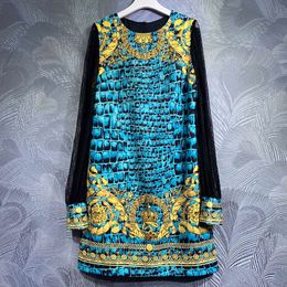 Casual dress with studded and diamond accents, round neck, long sleeved, A-line waistband, slimming dress for women in summer